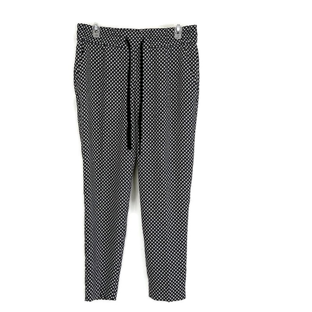 Ann Taylor Black White Printed Pull On Tapered Pants Career Drawstring sz‎ 6